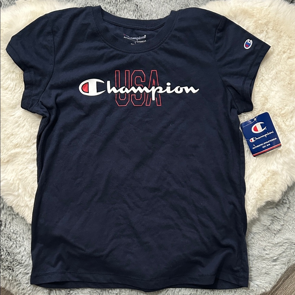 Champion Navy Blue USA Logo Tee